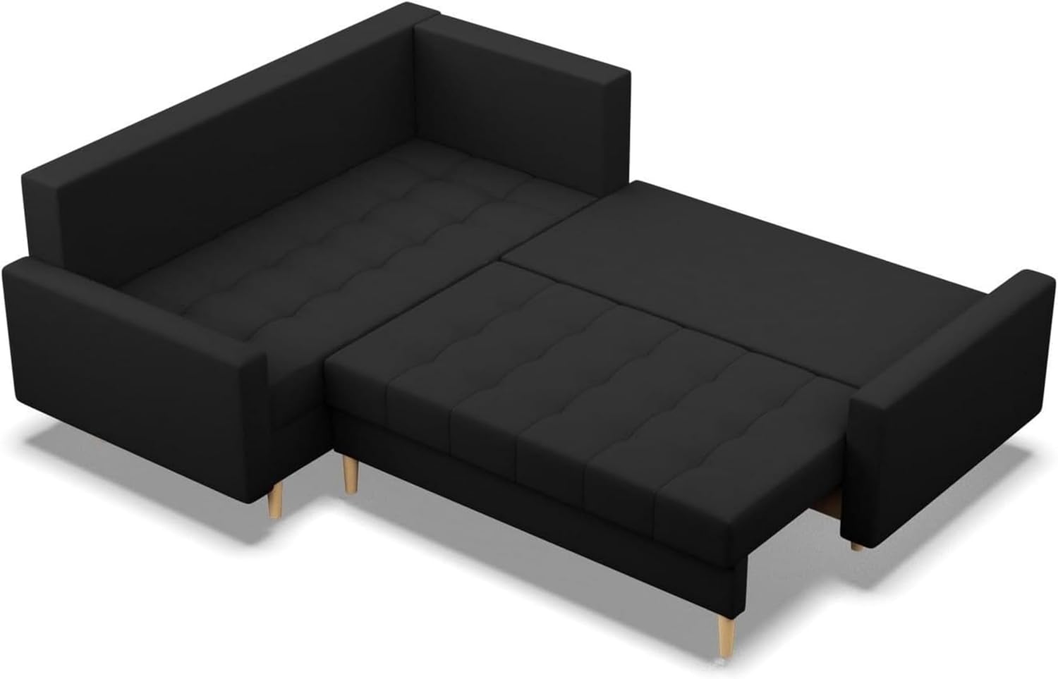 Mebligo - Ecksofa mit Schlaffunktion und Bettkasten Elma, Eckcouch mit Ottomane Links, Sofa L Form (BxTxH) 223 x 172 x 88 cm, Couch Wohnzimmer, Ecke Sofa, Schwarz (Lux 23)