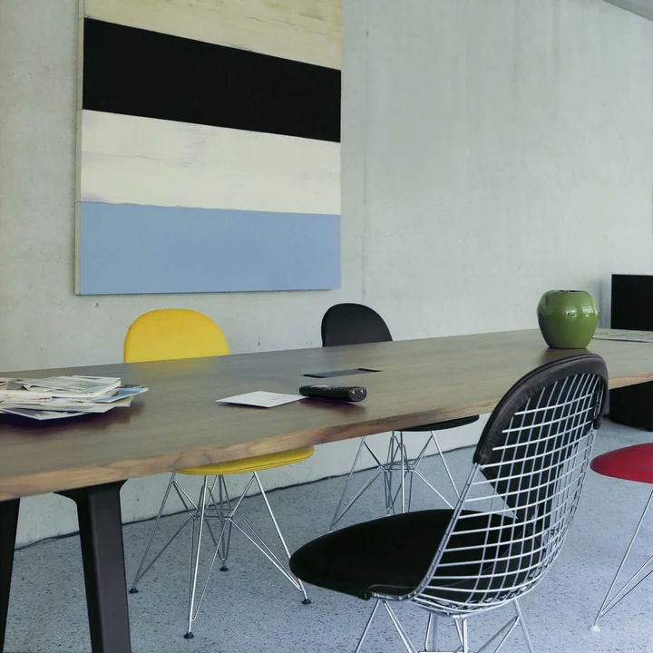 Vitra - Wire Chair DKR-2 Bikini, Untergestell basic dark, Stoff Checker schwarz/weiss, Filzgleiter (basic dark)