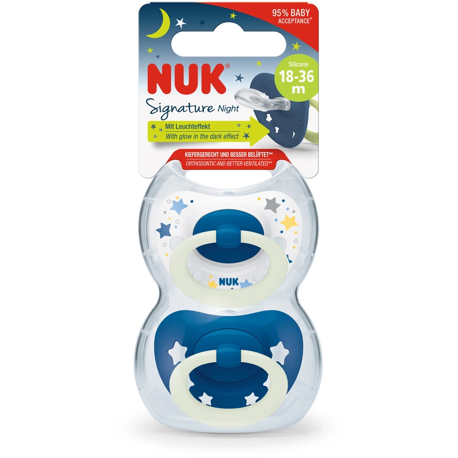 NUK Nachtschnuller Signature Night Silikon Gr. 3, dunkelblau 4 Stück