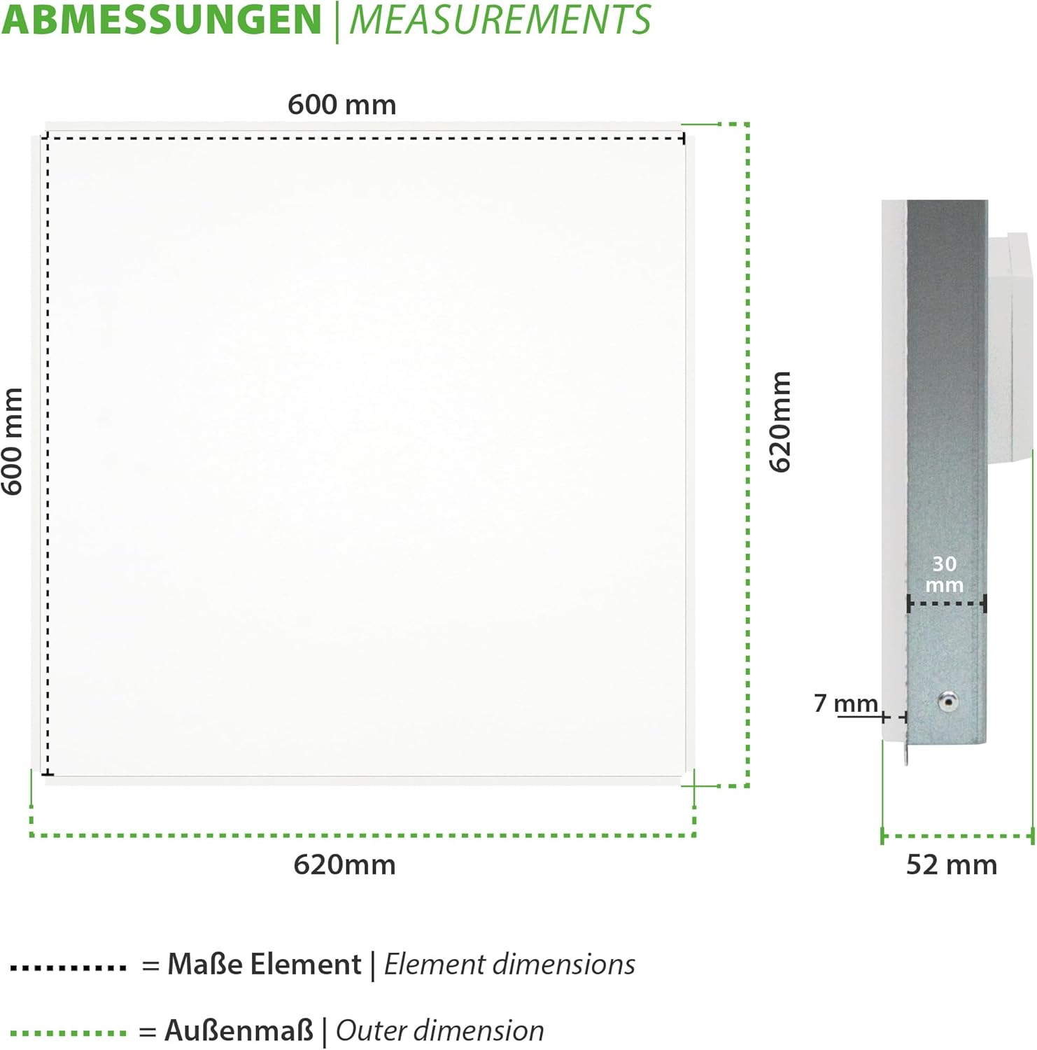 ECOSUN E 300 C Deckenheizung 300W - Infrarot Heizpanel 60x60cm für Rasterdecken - Ideal für OWA Odenwald Kassettendecken, Büro & Gewerbe