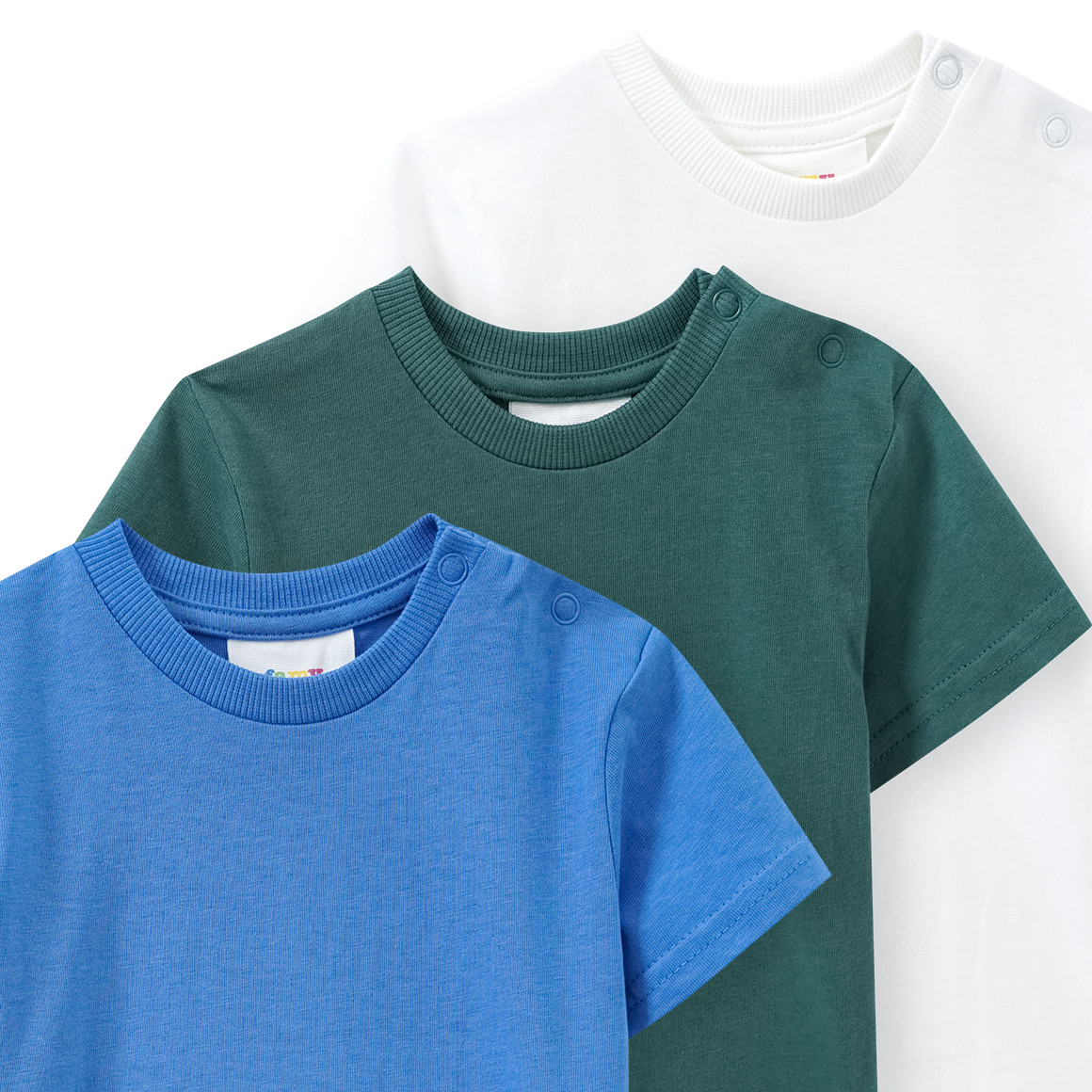 Famy 3 Baby T-Shirts unifarben dunkelgrün / blau / weiss