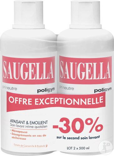 Saugella Poligyn Apaisant Et Emollient Soin Lavant Intime Flacon 2x500ml