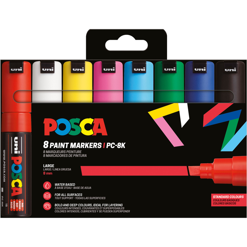 Uni-Ball Posca Marker PC-8K, Standard Colours, 8 Stück, assortiert