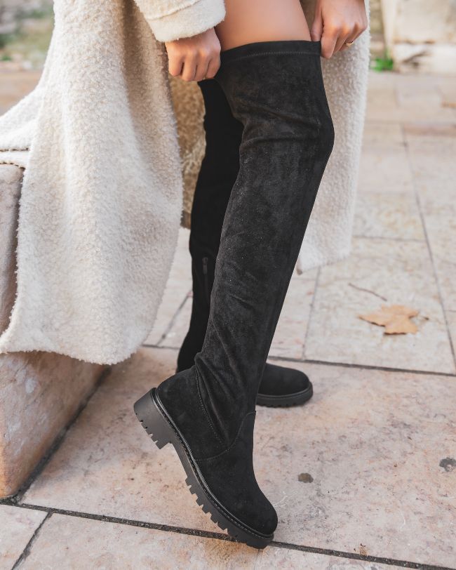 Bottes cuissardes femme noires en suédine - Aimée
