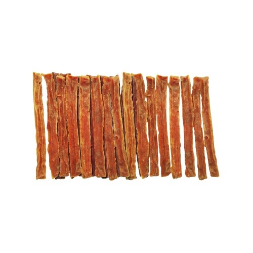 Tiras de frango naturais para cães, sabor natural.