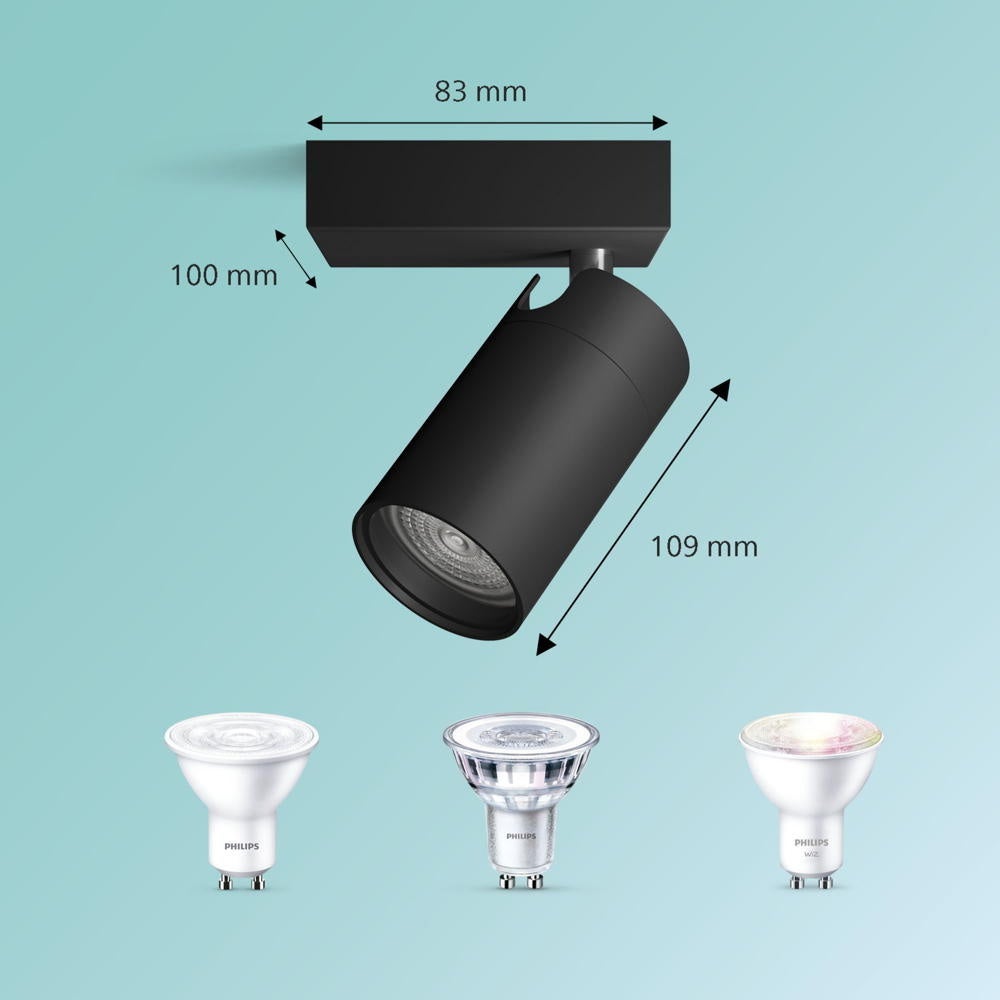 Idris wand- en plafondspot in zwart GU10 IP44