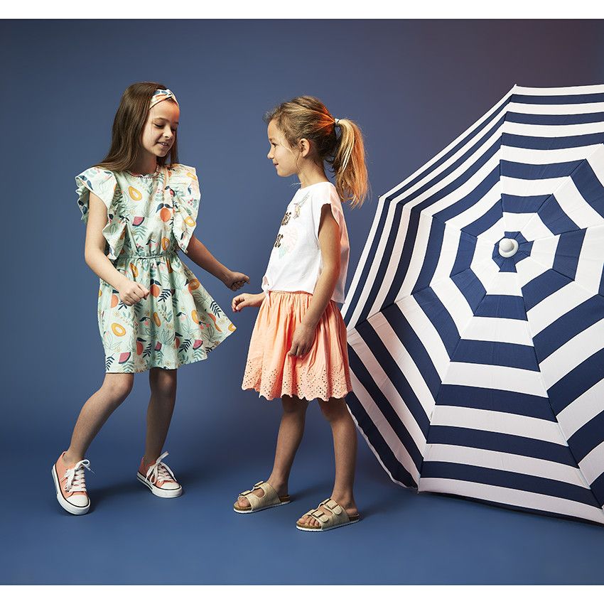 Jupe courte patineuse avec broderie anglaise pour fille - Corail