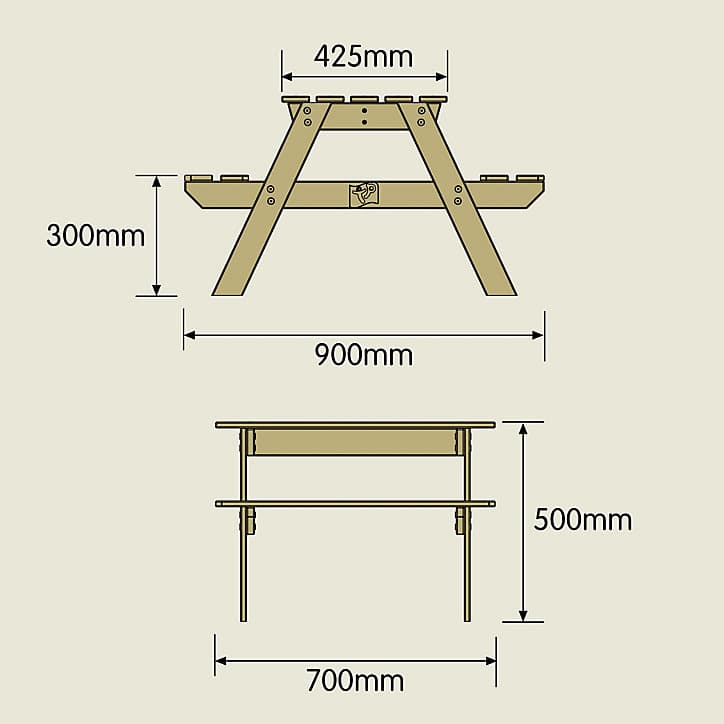 Table de jardin en bois coloris naturel L.118 x l.90 x H.146 cm