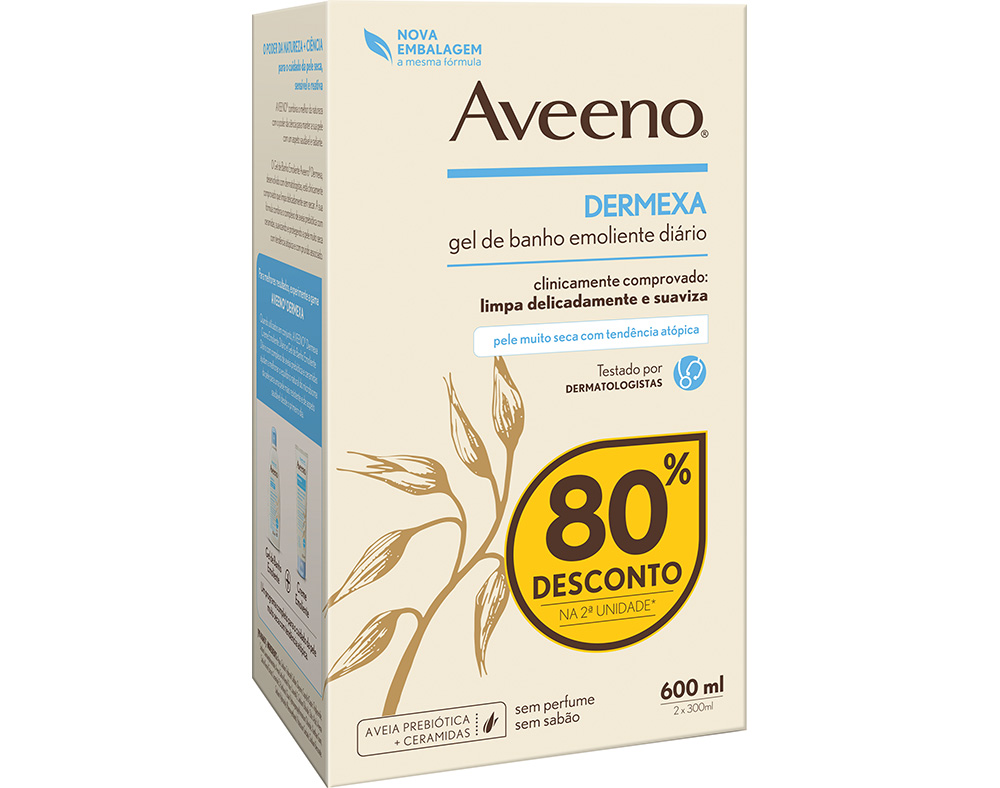 GEL AVEENO DERMEXA DE BANHO 2X300ML 80% NA 2ªUN