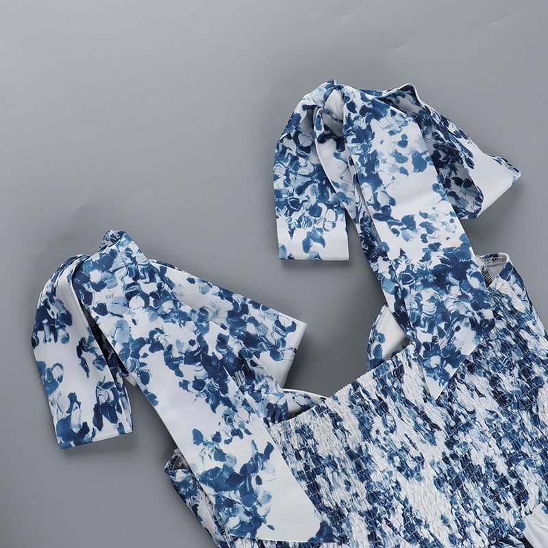 Leandrillo - Mouwloze mini-A-lijnjurk met strikbandjes en bloemenprint