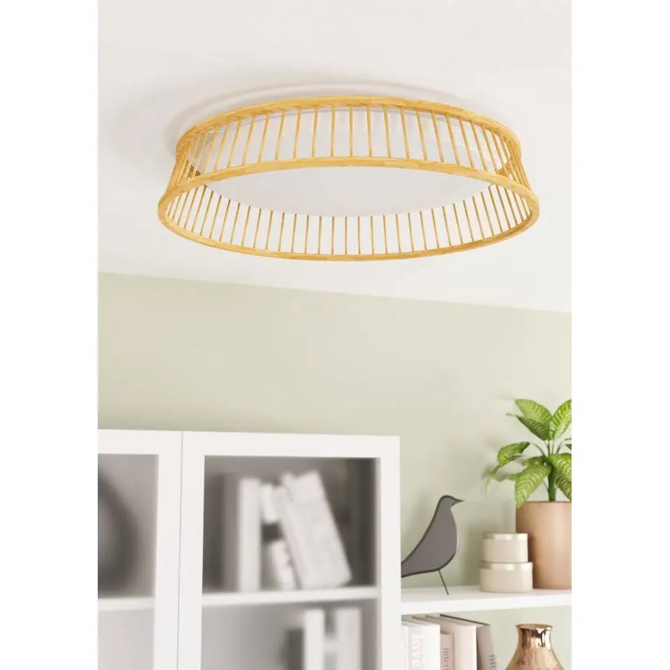 EGLO Luppineria Plafondlamp - LED - Ø 45 cm - Bruin/Wit - Hout