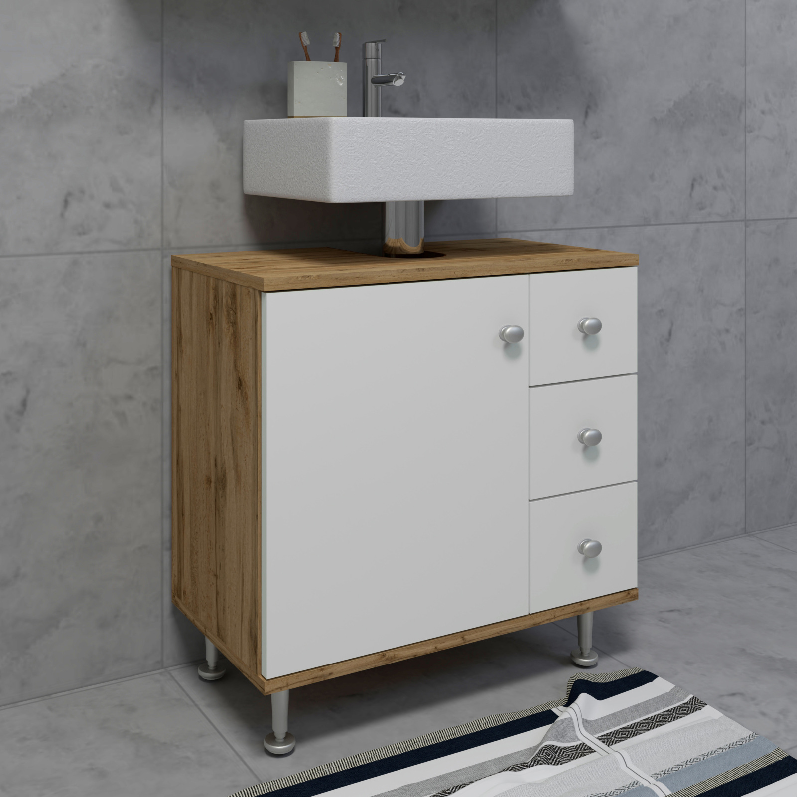 Unterschrank NILOSI M - Honig Eiche-weiß - 60 cm breit