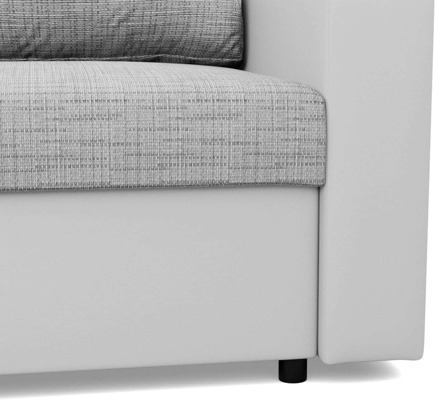 Mebligo - Sofa Dreisitzer Wohnzimmer mit Schlaffunktion, Bettkasten und Kunsteleder 220x92x92 (BxHxT) Grau und Weiß Luna, Schlafsofa Platzsparend, Schlafcouch, Sofabett, Sofa Bed, Bettsofa