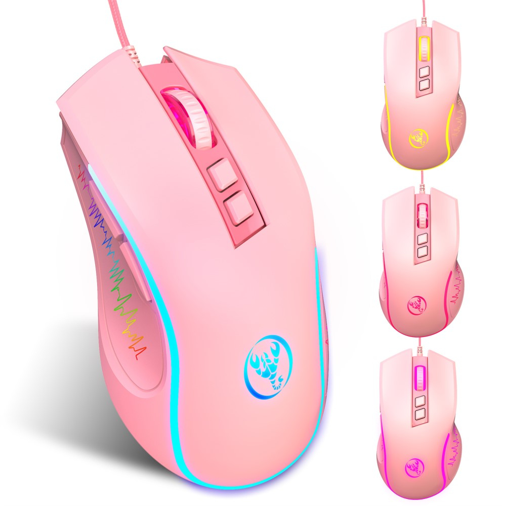 Optische kabelgebundene USB Gaming Maus 3600 DPI mit RGB Beleuchtung und 7 Tasten - Pink