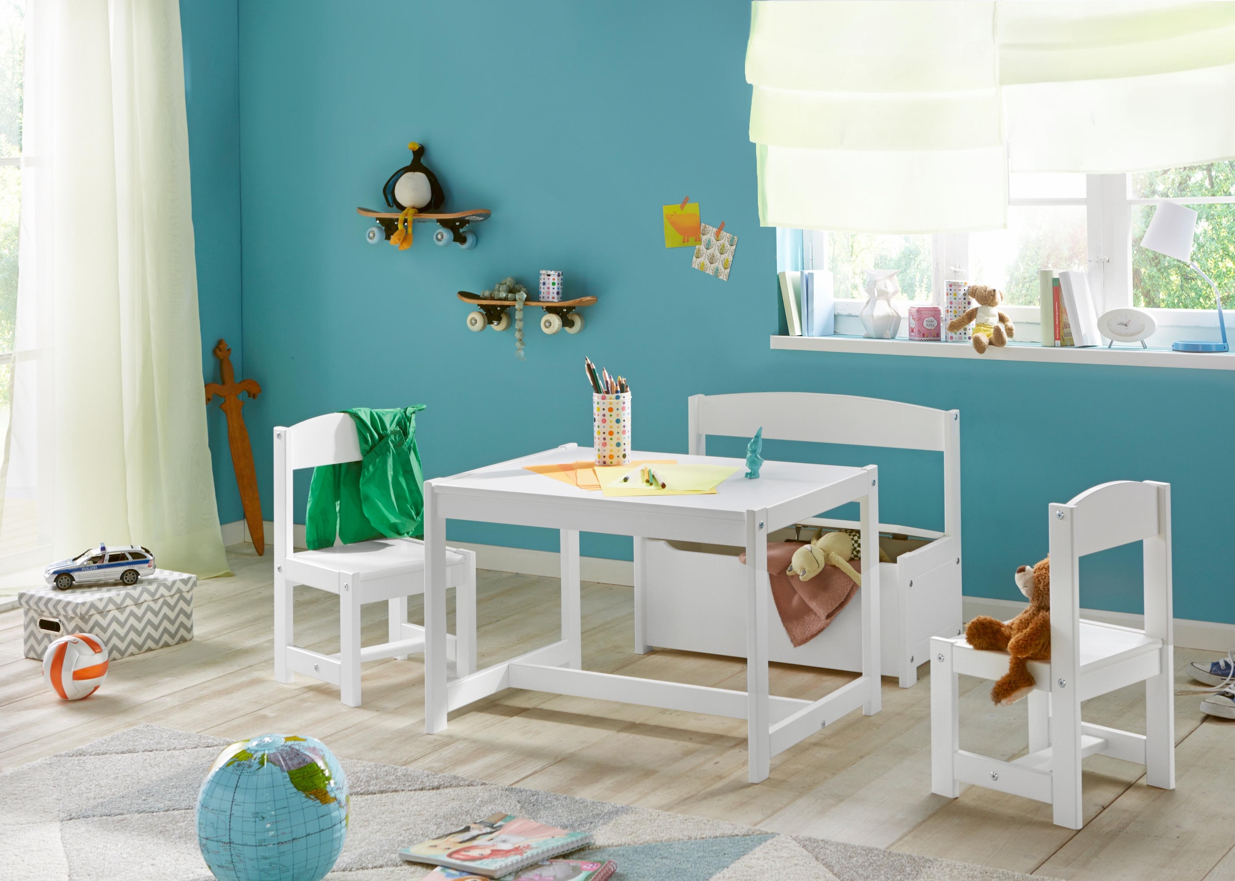 Hoppekids Kindersitzgruppe »MATHILDE« Set, 4 Stk. tlg. mit 2 Stühlen, Tisch & Bank mit Stauraum