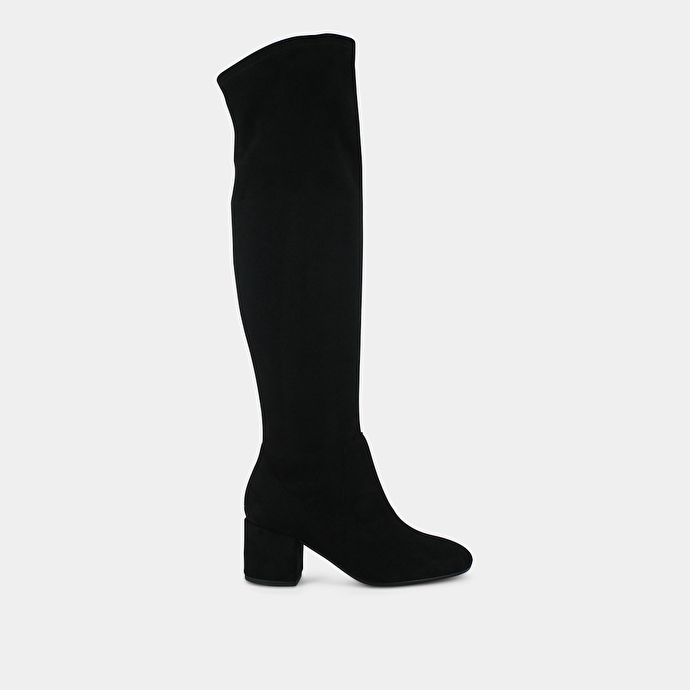 Cuissardes à petits talons  en velours et stretch noir