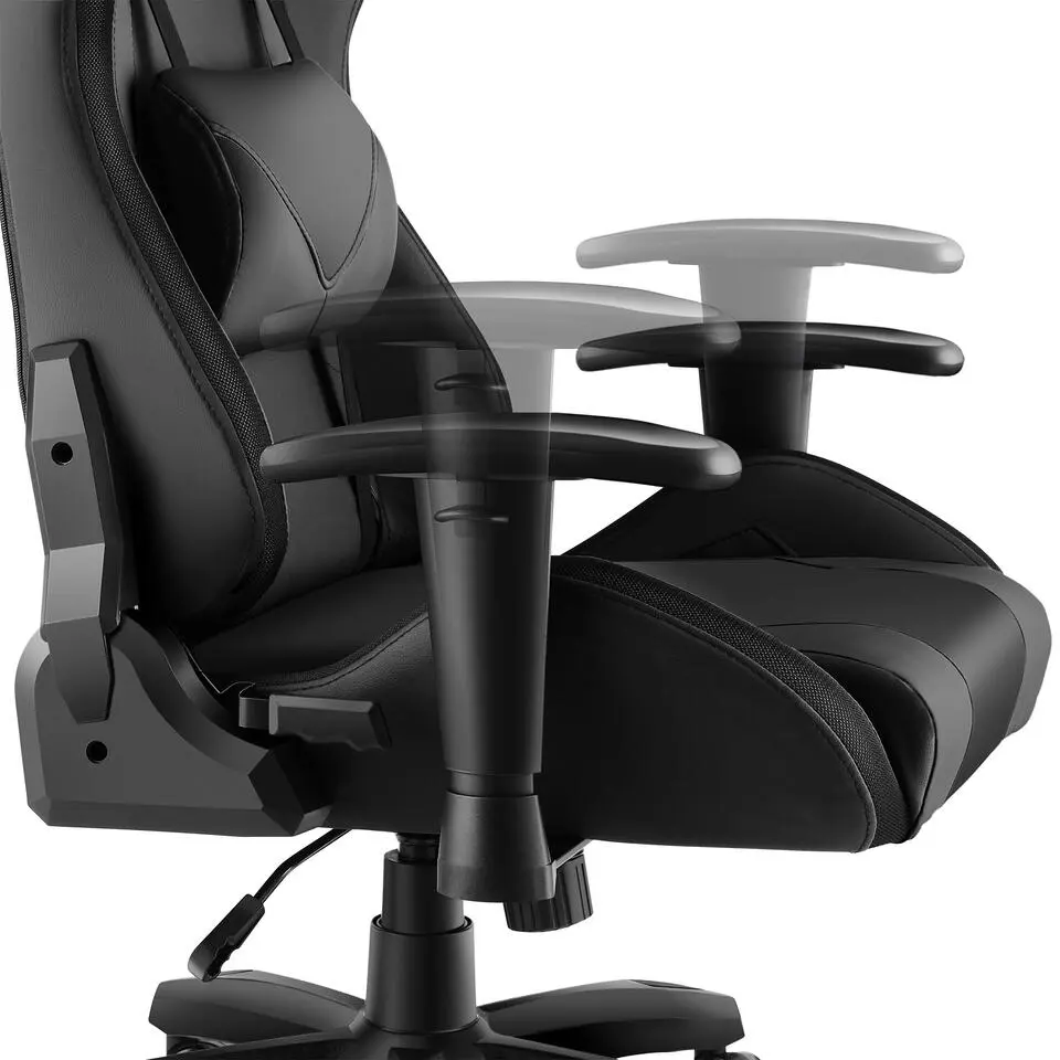 tectake Gaming stoel Tartaros, LED, massagefunctie, Zwart/zwart
