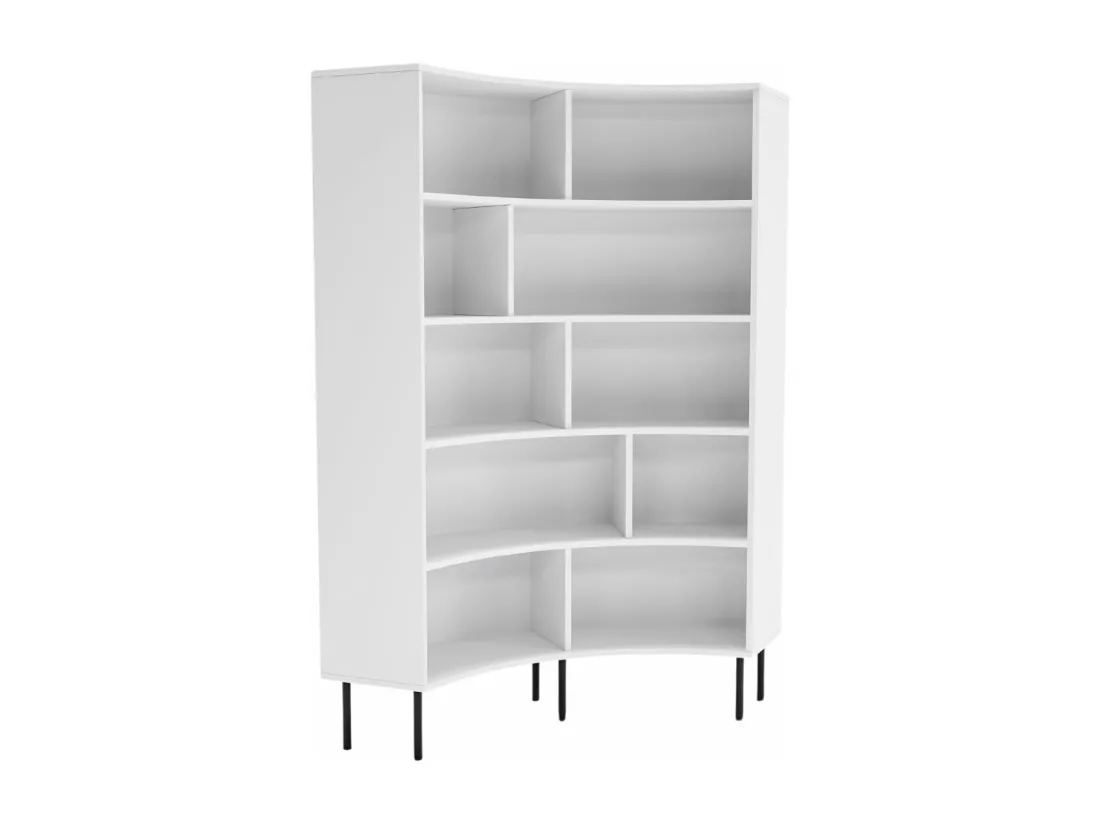 Bibliothèque d'angle moderne blanche pour livres HORN avec des pieds noirs / 100 cm