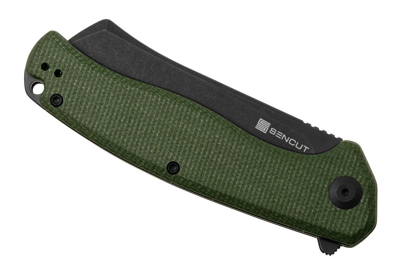 SENCUT Traxler S20057C-4, Blackwashed, Green Canvas Micarta, zakmes
