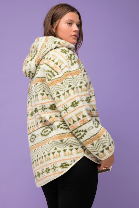 Teddyfleece-Hoodie, oversized, Print, Kapuze, Langarm