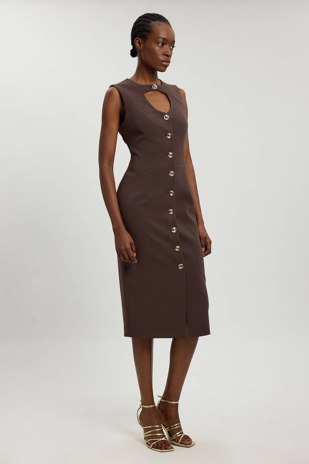 KarenMillen Robe Midi Ajustée Boutonnée En Stretch Compact