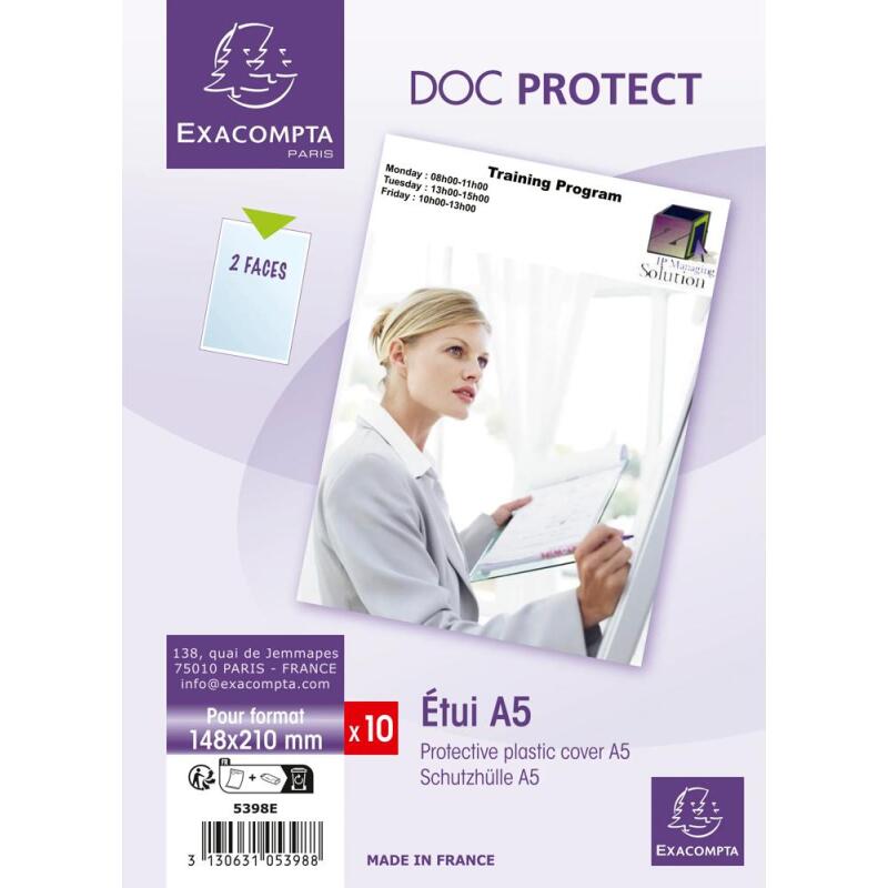 Sachet de 10 étuis de protection simple PVC lisse 20/100e - A5 - Cristal