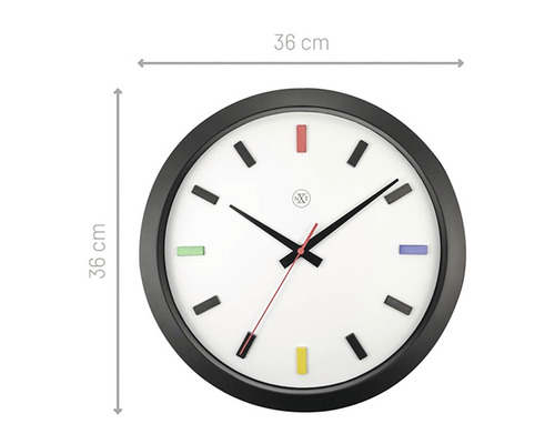 Wandklok, gemengd design, kunststof, zwart en veelkleurig, Ø 36 cm