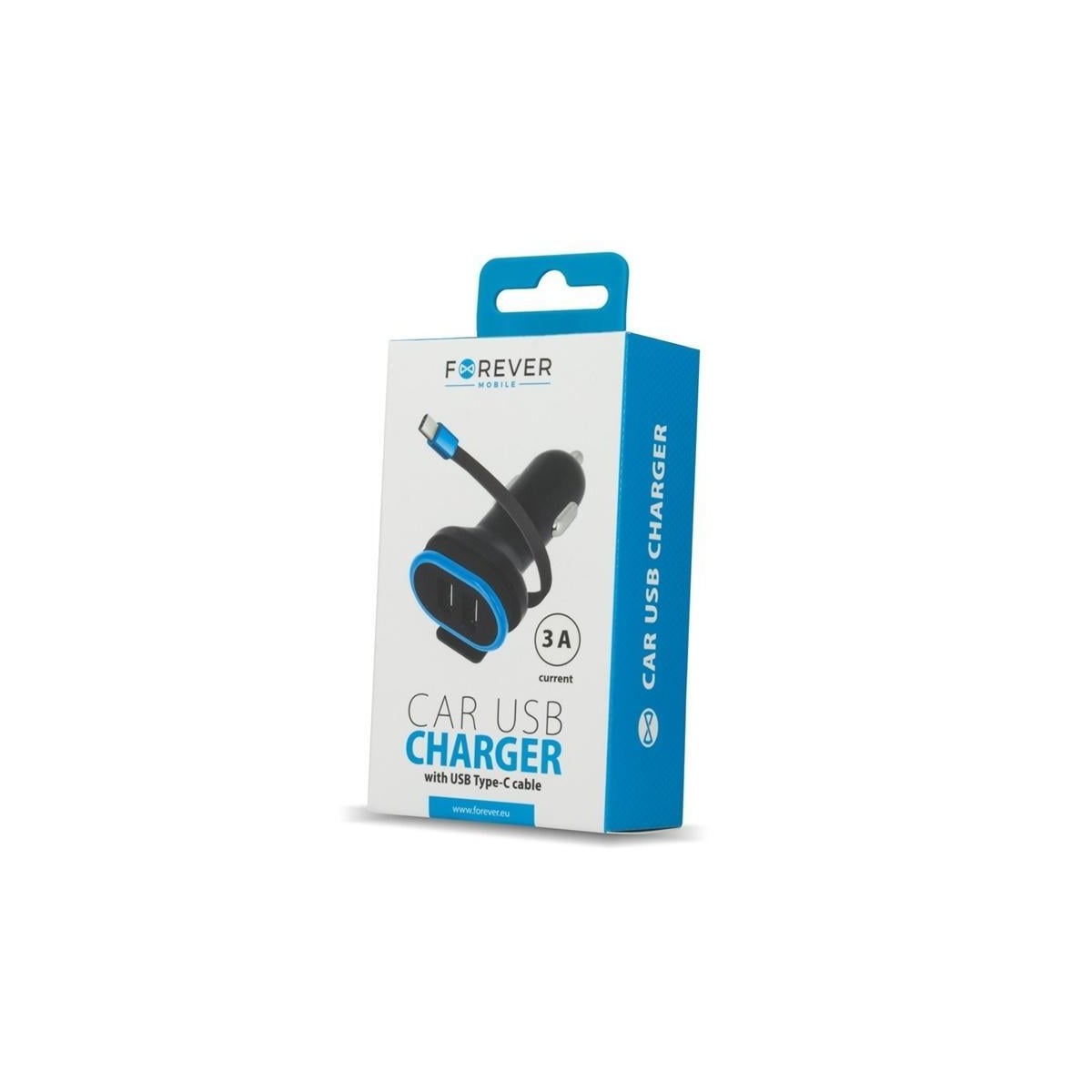 Forever Dual USB Billaddare CC-02 3A med USB typ-C kabel