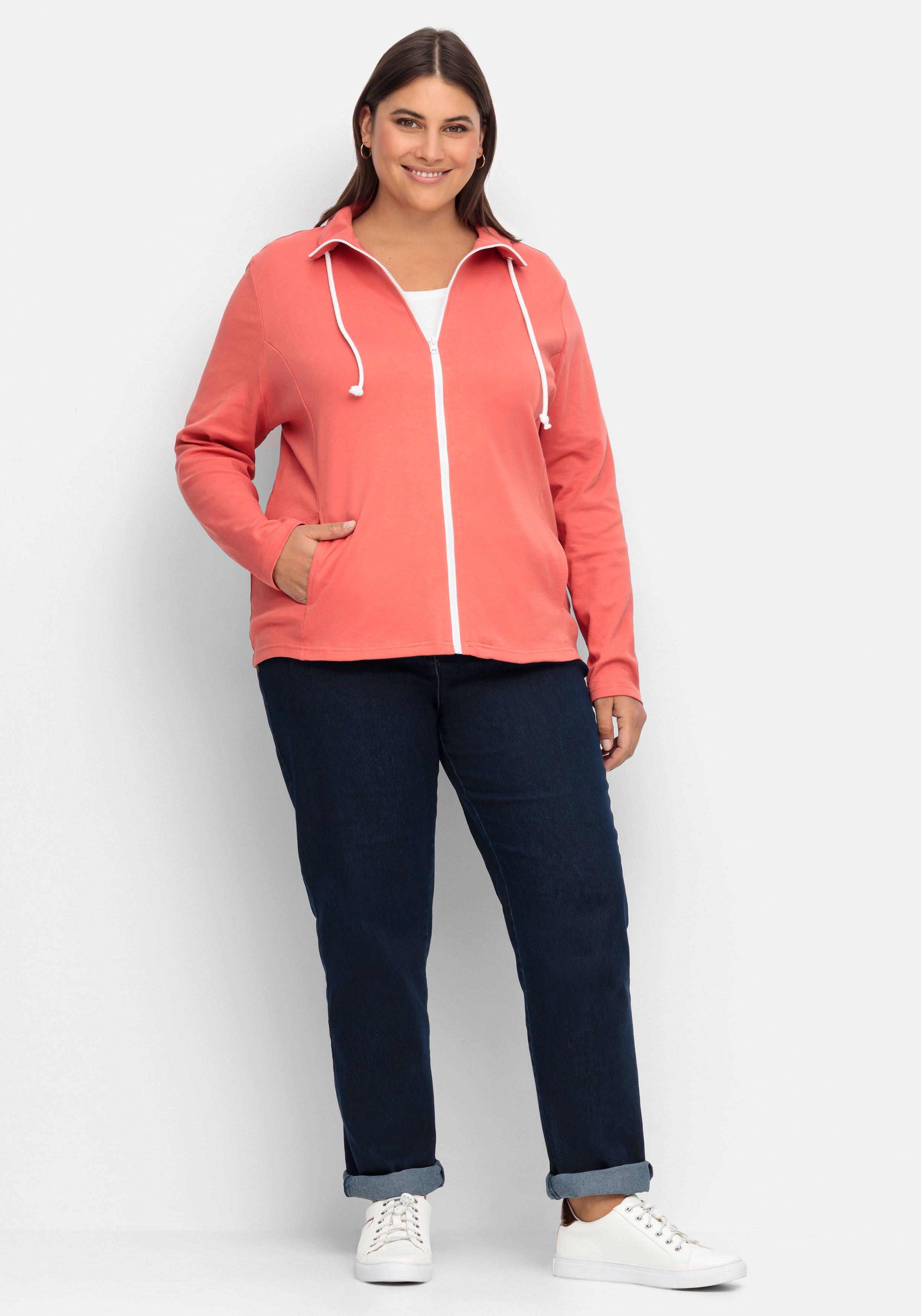 Sweatjacke mit Stehkragen und Kontrastdetails