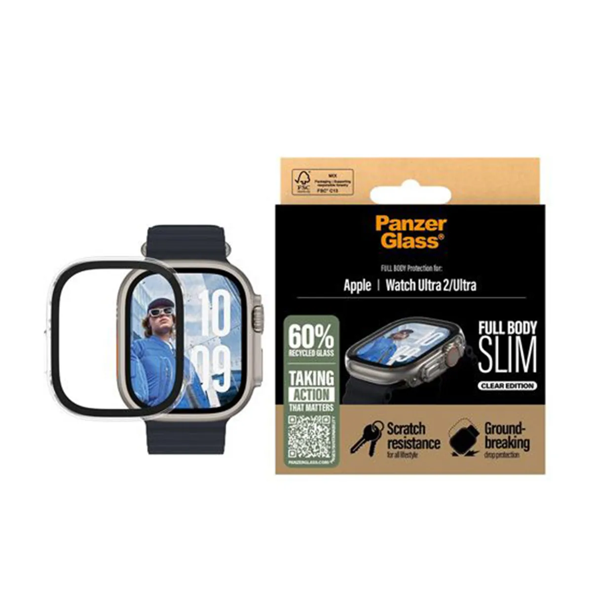 PanzerGlass pour Apple Watch Ultra - Noir Transparent
