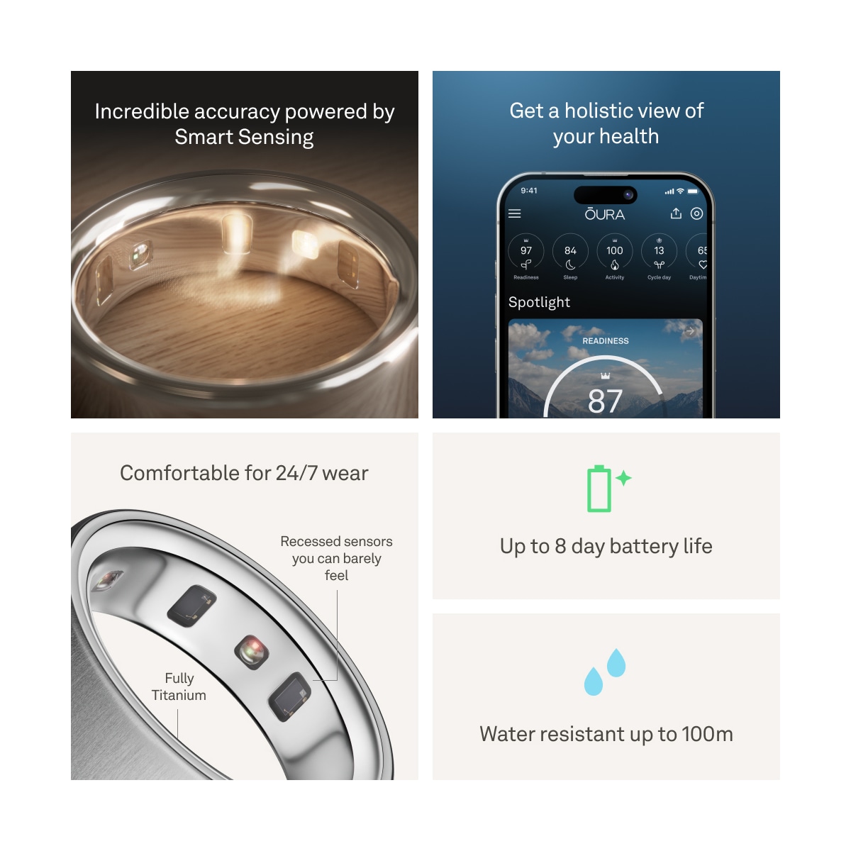 Oura-ring smarttring 4 størrelse 5 (Brushed Silver)