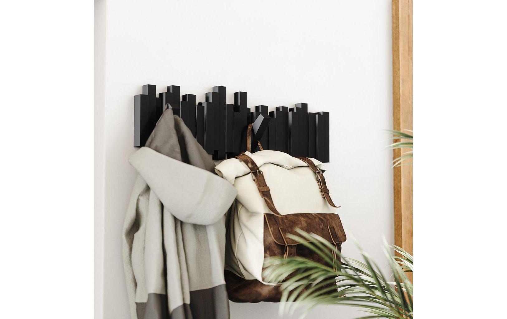 Wandgarderobe Sticks SchwarzGarderobenleiste mit 5 beweglichen Haken