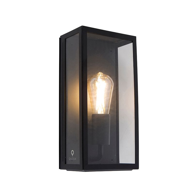 Industriële buiten wandlamp zwart IP44 met glas - Rotterdam