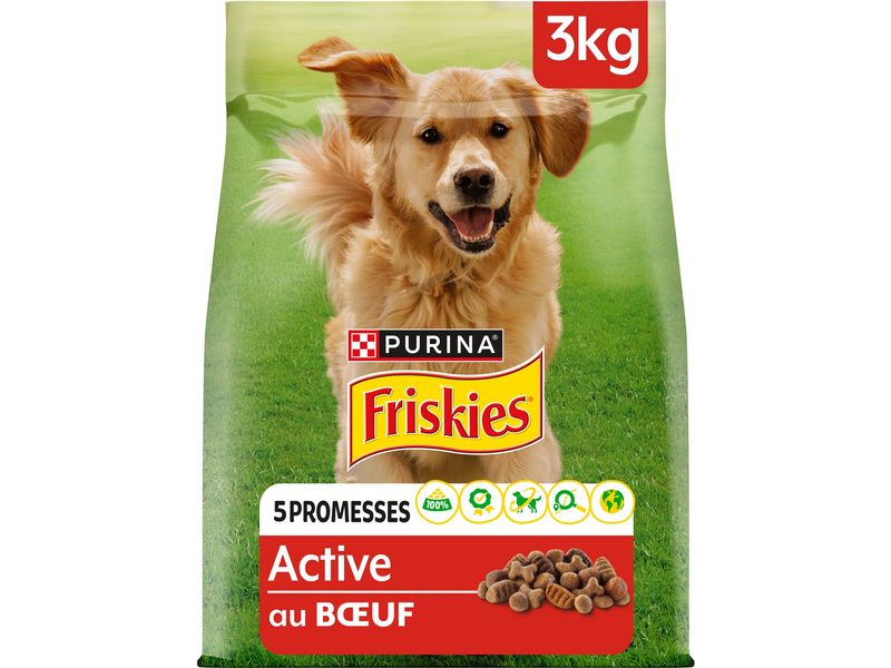 Purina Friskies Trockenfutter Active Hund mit Rind 3 kg Alleinfutter für Hunde