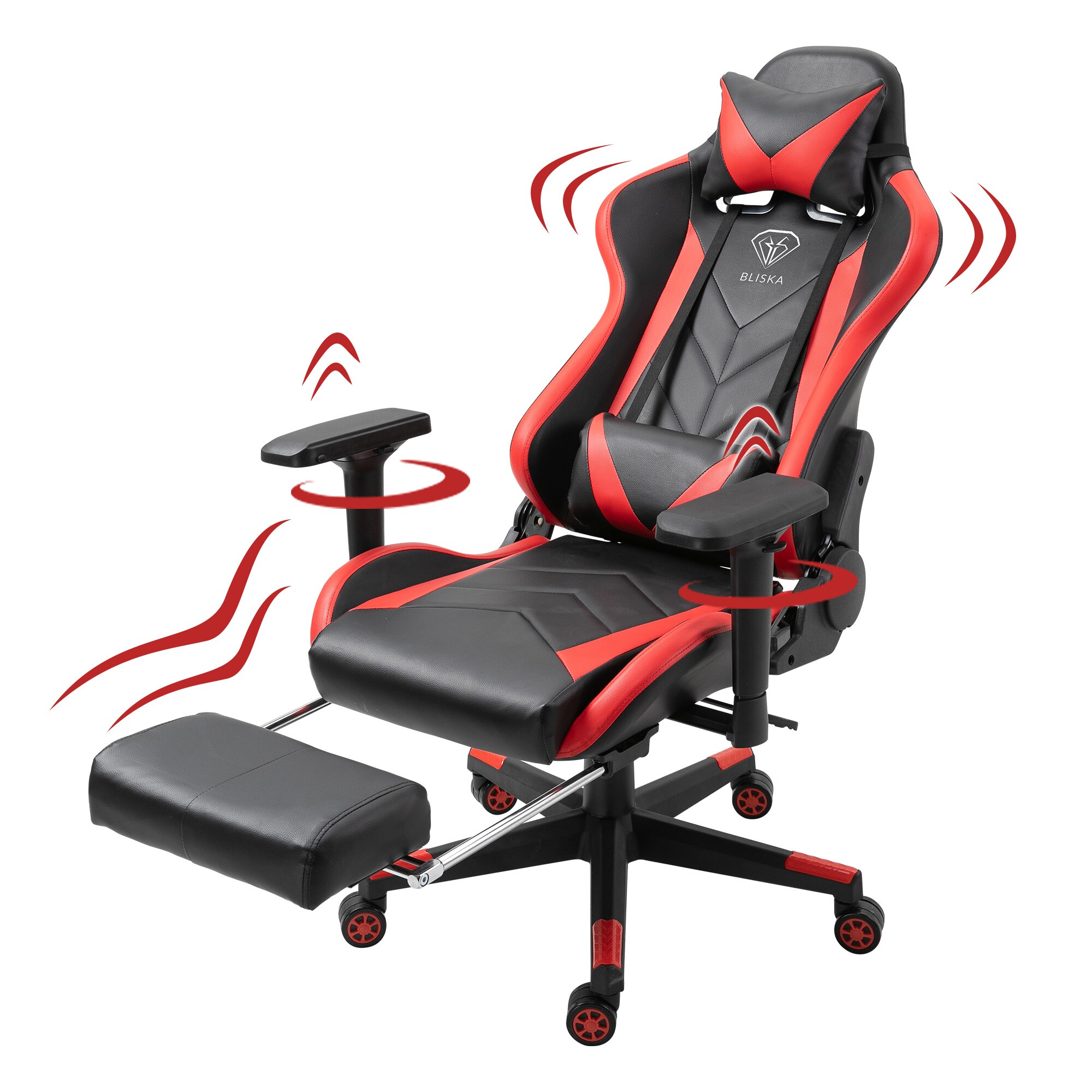 Gaming Stuhl mit Fußstütze und ergonomsichen 4D-Armlehnen gaming chair in ergonomischer Sportsitz Optik Gamer Stuhl mit verstellbaren Rückenstützkissen Bürostuhl