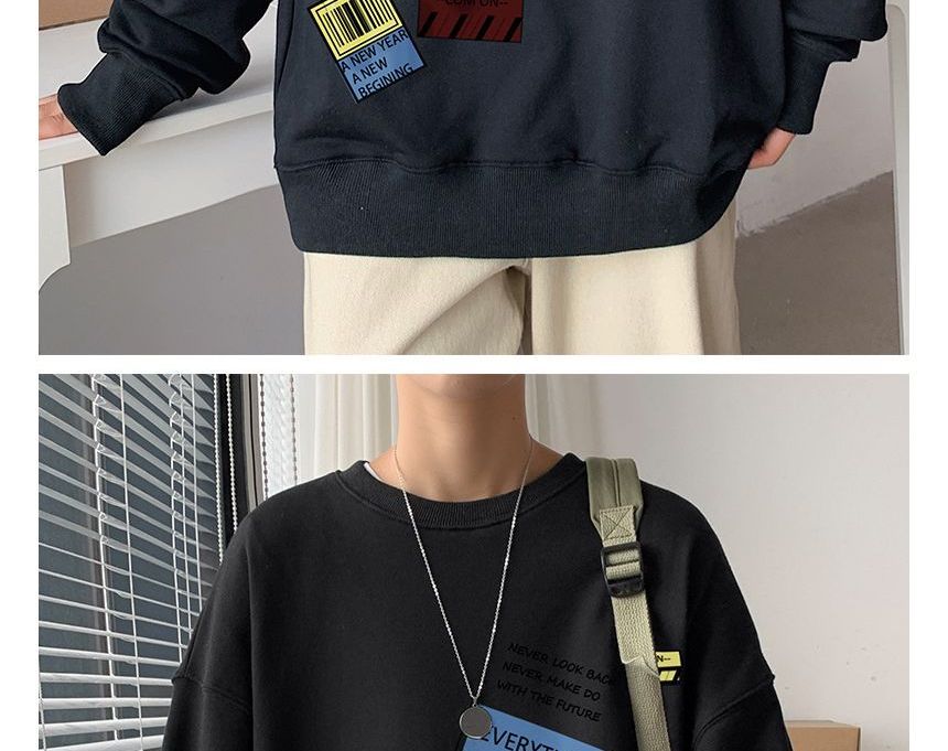 POSI - Losse sweatshirt met ronde hals en letterprint