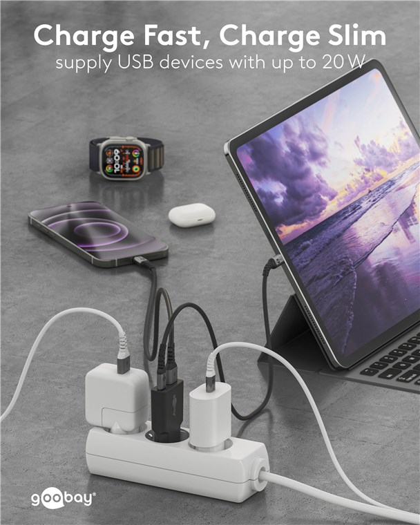 (20W) Slim USB C / USB A GaN Ladegerät Netzteil Power Delivery / Quick Charge (75729) - Schwarz