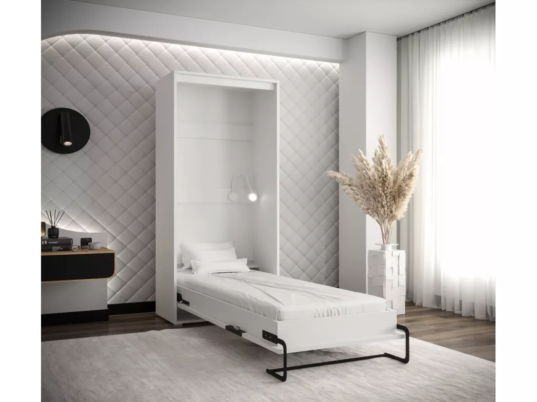 Lit escamotable home verticale 90x200 (blanc+old style)