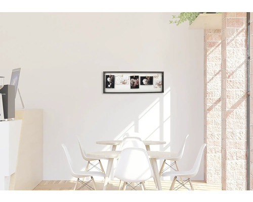 Fotolijst collage, zwart, 70x25 cm, 5 foto's met houten clips