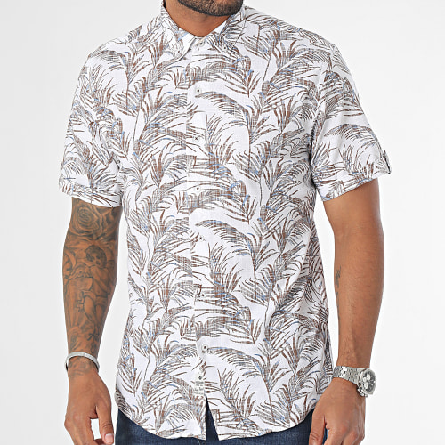 Chemise Manches Courtes Blanc Marron Floral