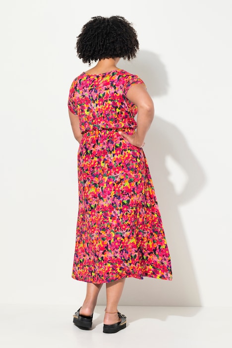 Jersey-Midikleid, A-Line, floraler Alloverdruck