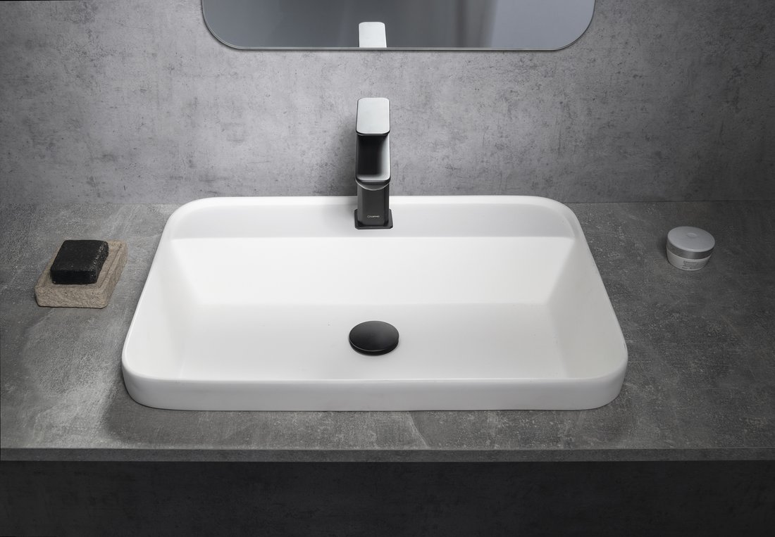 Sapho Brahea waskom 55x40cm solid surface wit mat met kraangat