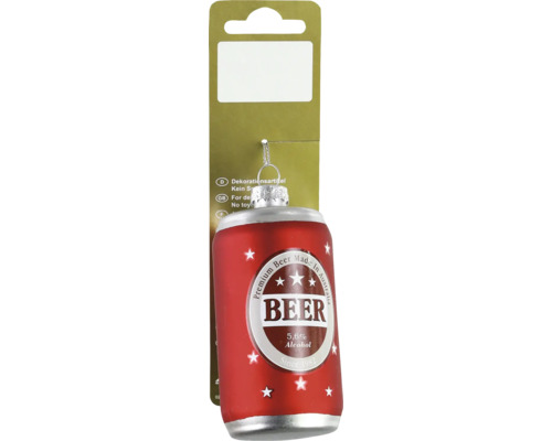 Kerstdecoratie hanger bierblik glas rood