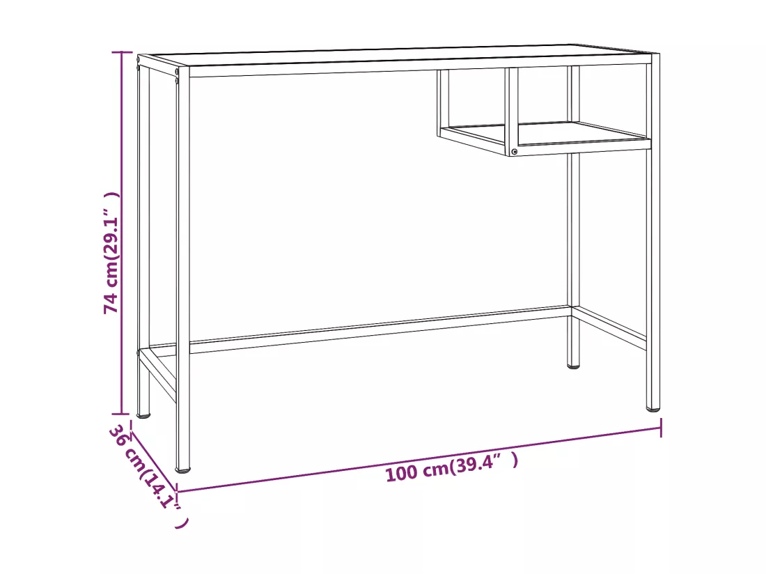 Bureau d'ordinateur Marbre noir 100x36x74 cm Verre trempé