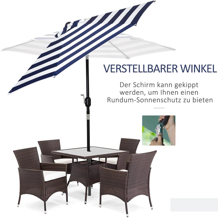 Outsunny Sonnenschirm mit verstellbarem Winkel blauweiß
