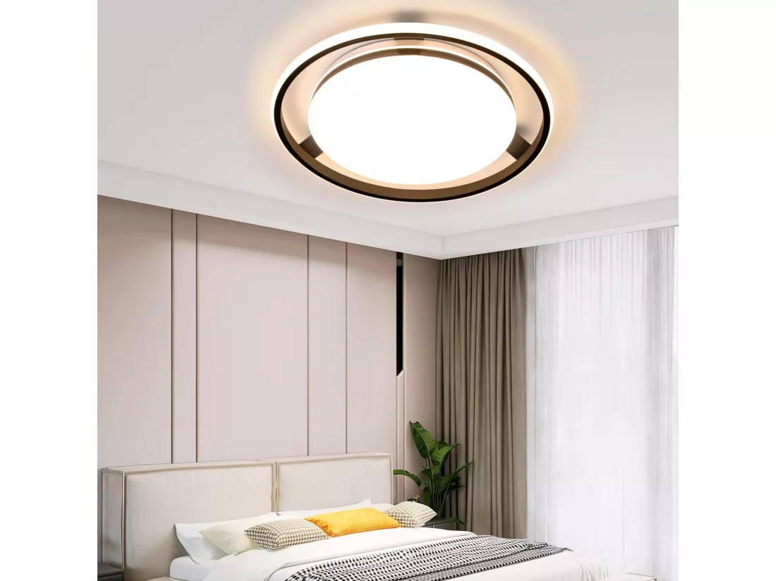 NETTLIFE Plafonnier LED Noir Moderne Télécommande Design Rond Lampe de Salon avec Lampe à Intensité Variable pour Chambre Cuisine Bureau Couloir