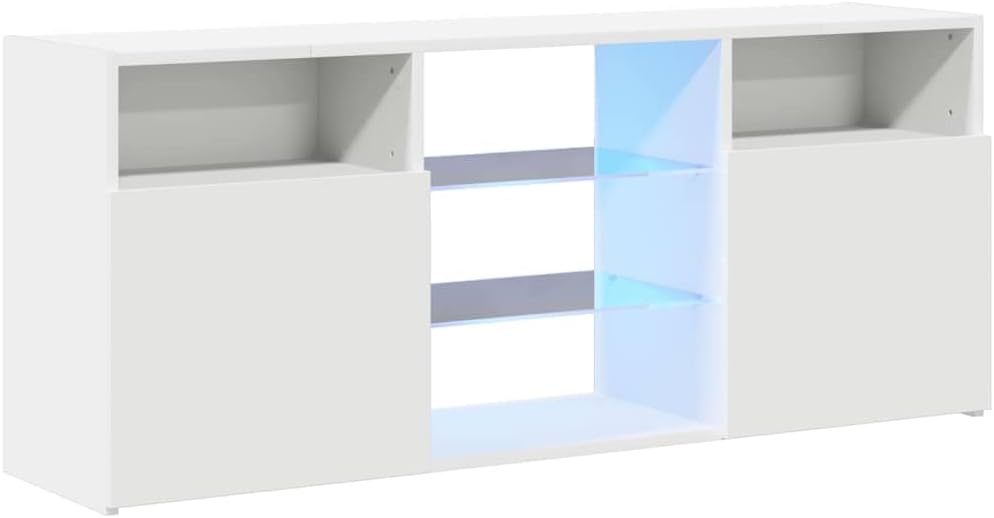 vidaXL TV-Schrank mit LED-Beleuchtung, Weiß, 120x30x50 cm, Holzwerkstoff & Sicherheitsglas, TV-Board für Fernseher bis 50