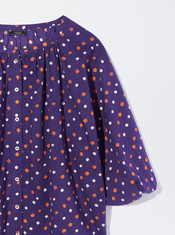Camisa estampada com mangas bufantes - Violeta