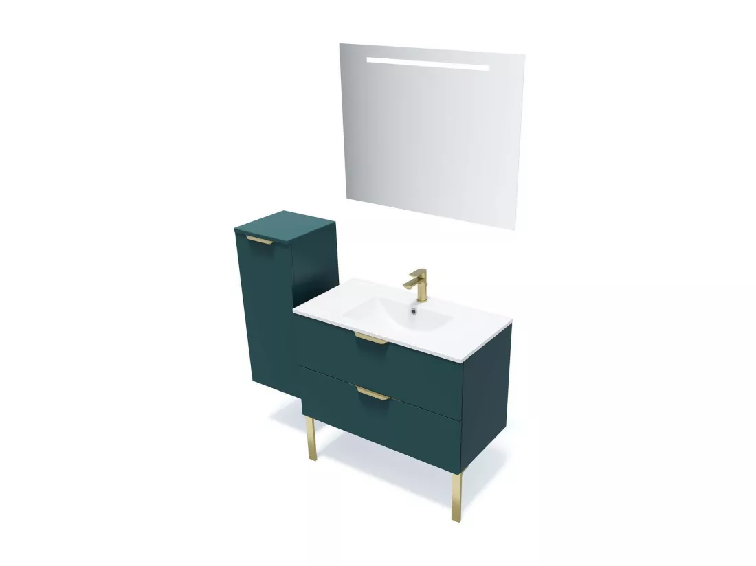 Meuble de salle de bain suspendu vasque intégrée 90cm 2 tiroirs Bleu - Venice