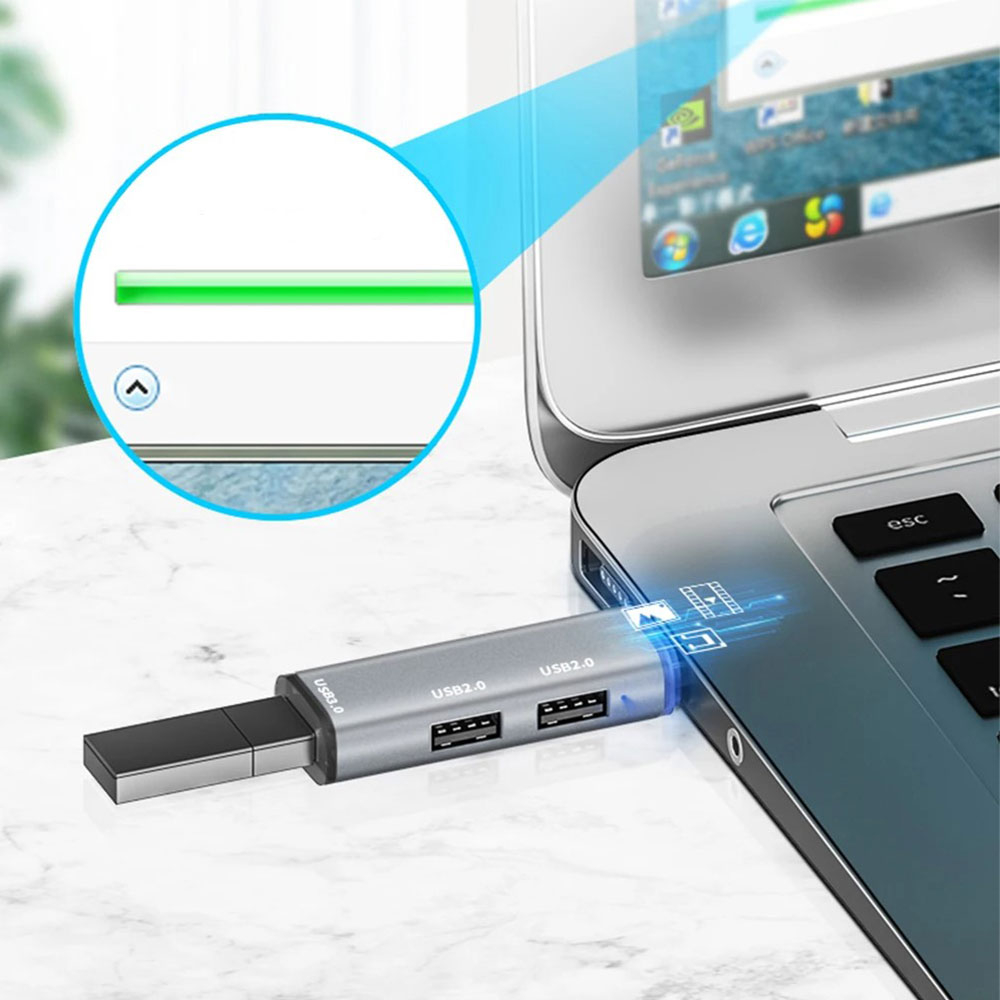 USB (m) auf 2x USB 2.0 / 1x USB 3.0 (w) Daten Adapter Stecker (5 Gbit/s) - Silber